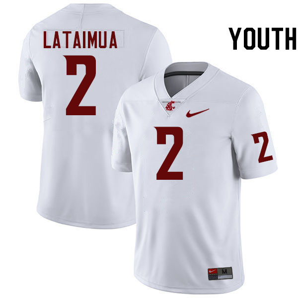 Youth #2 Jackson Lataimua Washington State Cougars College Football Jerseys Stitched-White